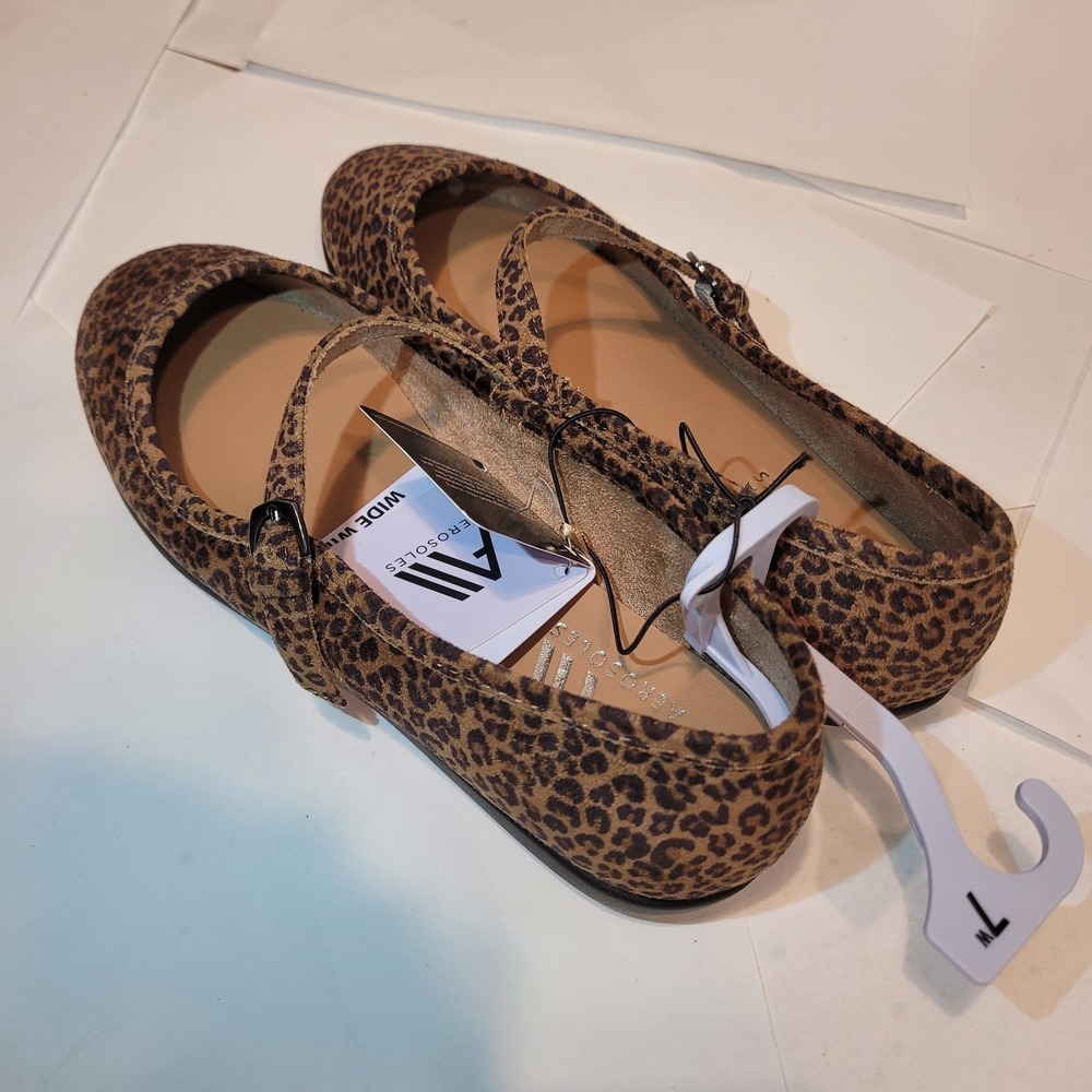 Aerosoles All Womens 7W Mary Jane Flats Leopard Print‎ Wide Width Cushioned NEW - Picture 2 of 8